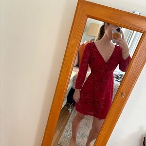 Madewell Red Floral Long Sleeve Dress